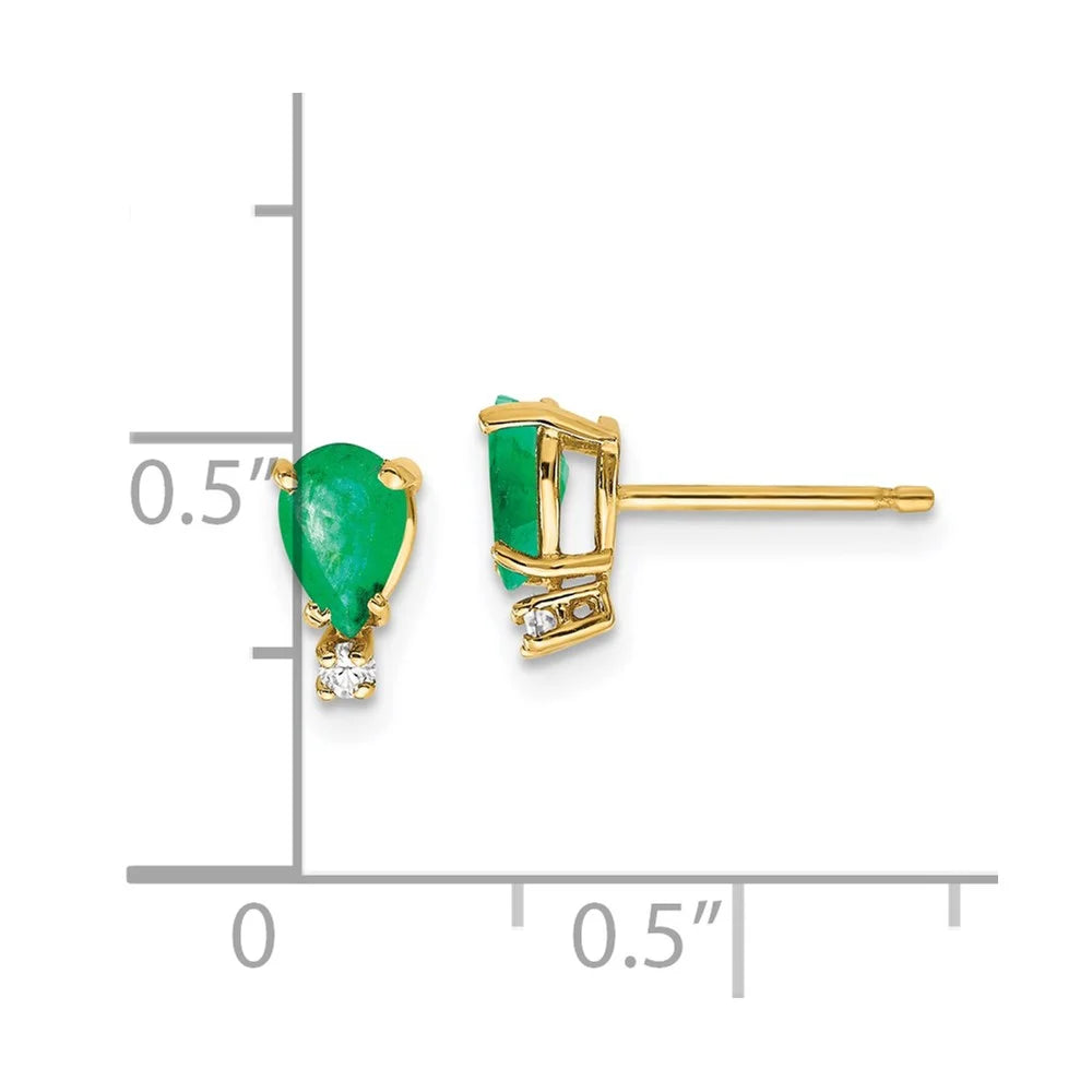 14 Karat Yellow Gold Emerald Diamond Post Earrings A419