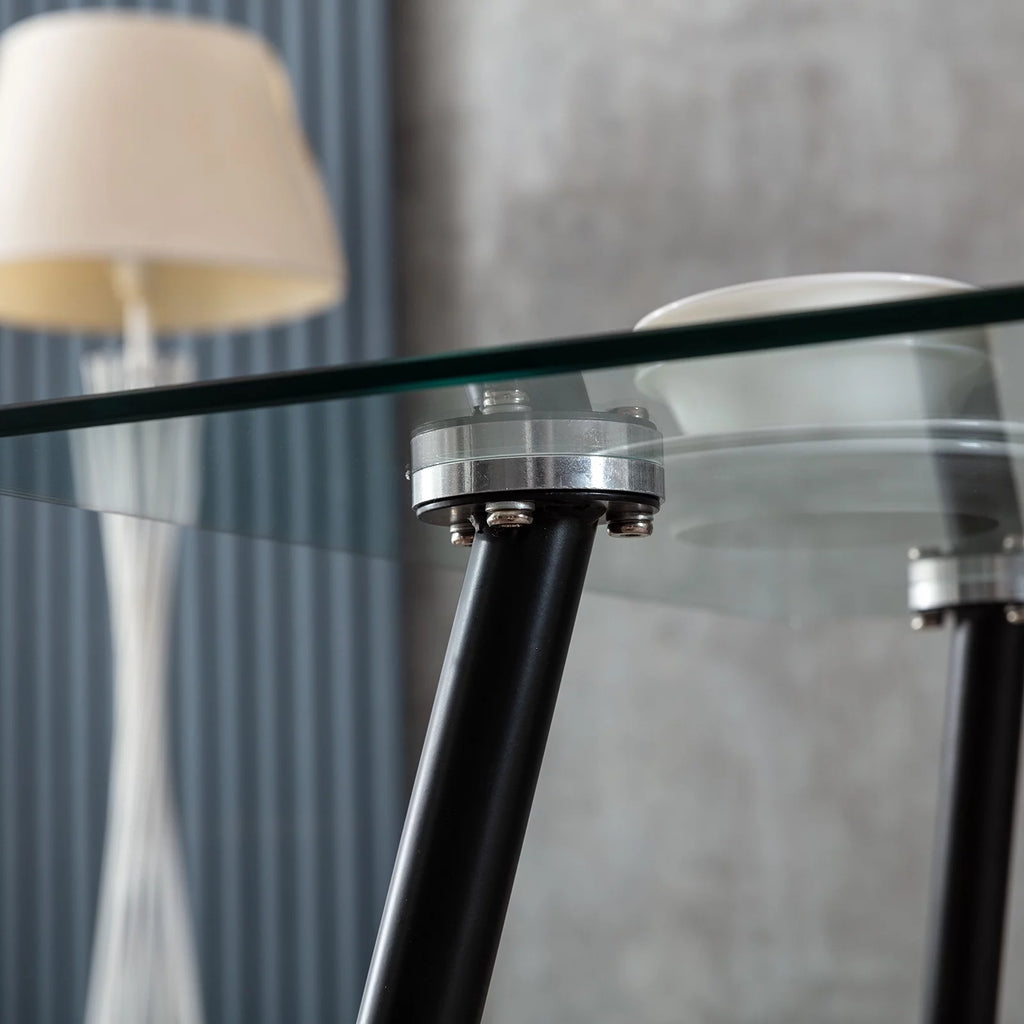 Tempered Glass Dining Table with Black Metal Legs O6770