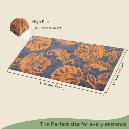 Blue Floral Print Coir Door Mat A9992