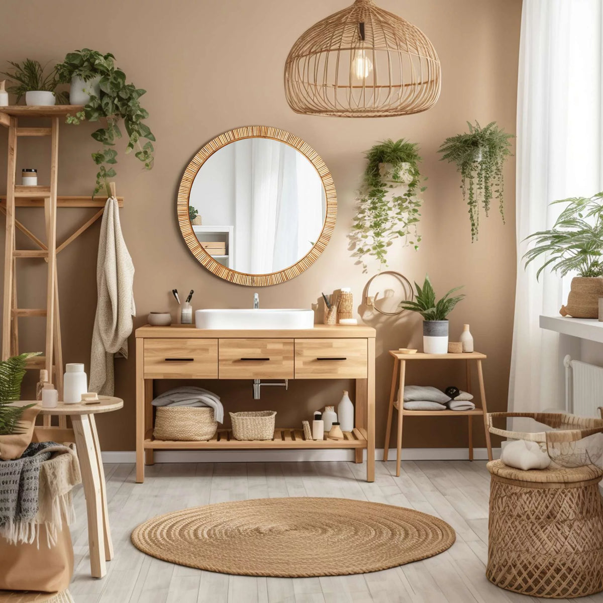 25.5" Rattan Round Bathroom Mirror K1395