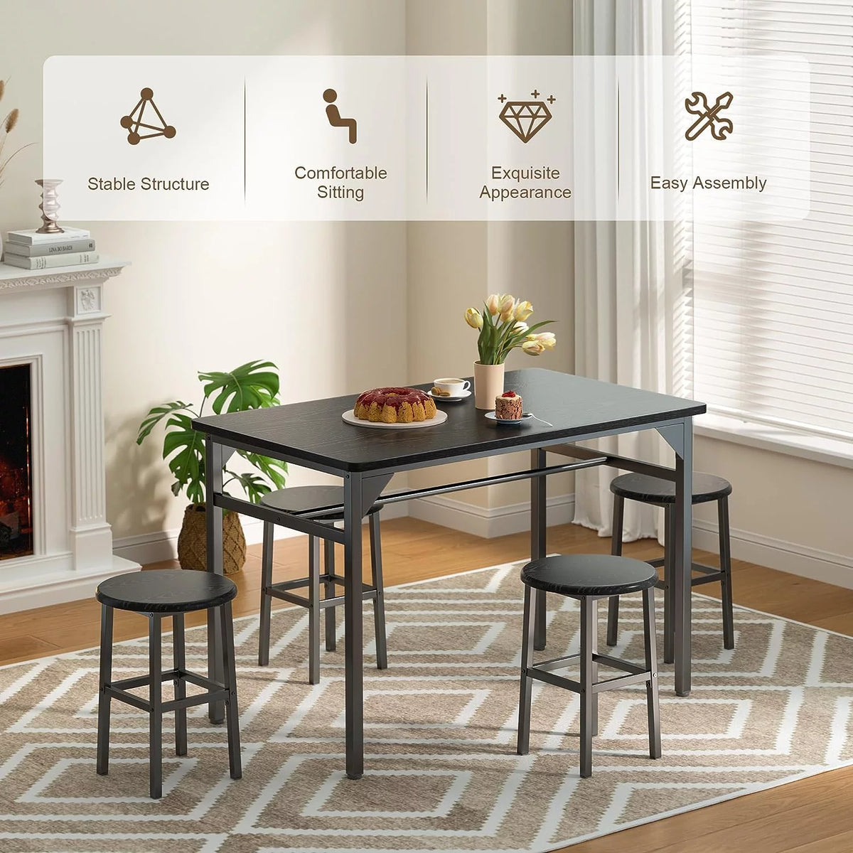 Black Dining Table Set for 4 T64920