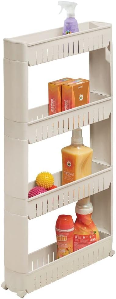 Portable Slim Plastic Rolling Laundry Utility Cart with 4 Shelves I1306