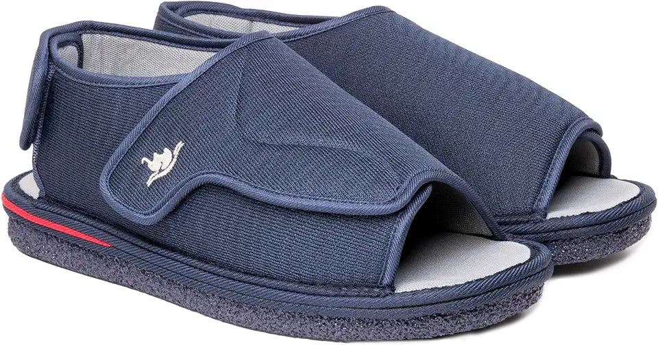 Men's Open Toe Wide Diabetic Slippers Hook & Loop Closure Non-Slip Rubber Sole Adjustable R68816