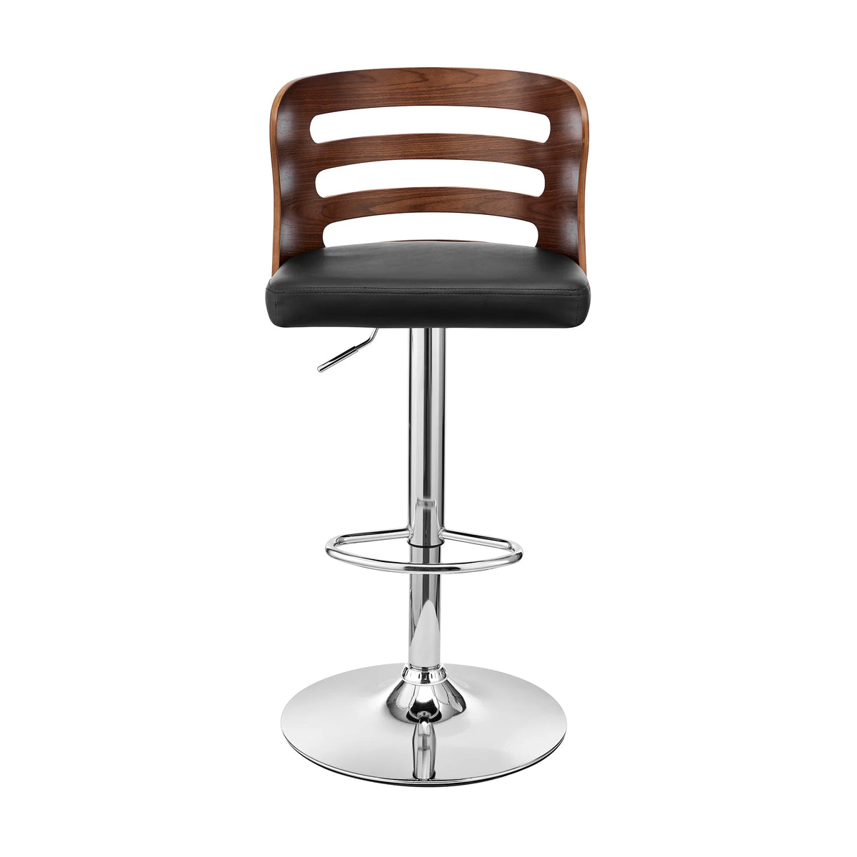 Black Faux Leather and Walnut Wood Adjustable Swivel Bar Stool L33551