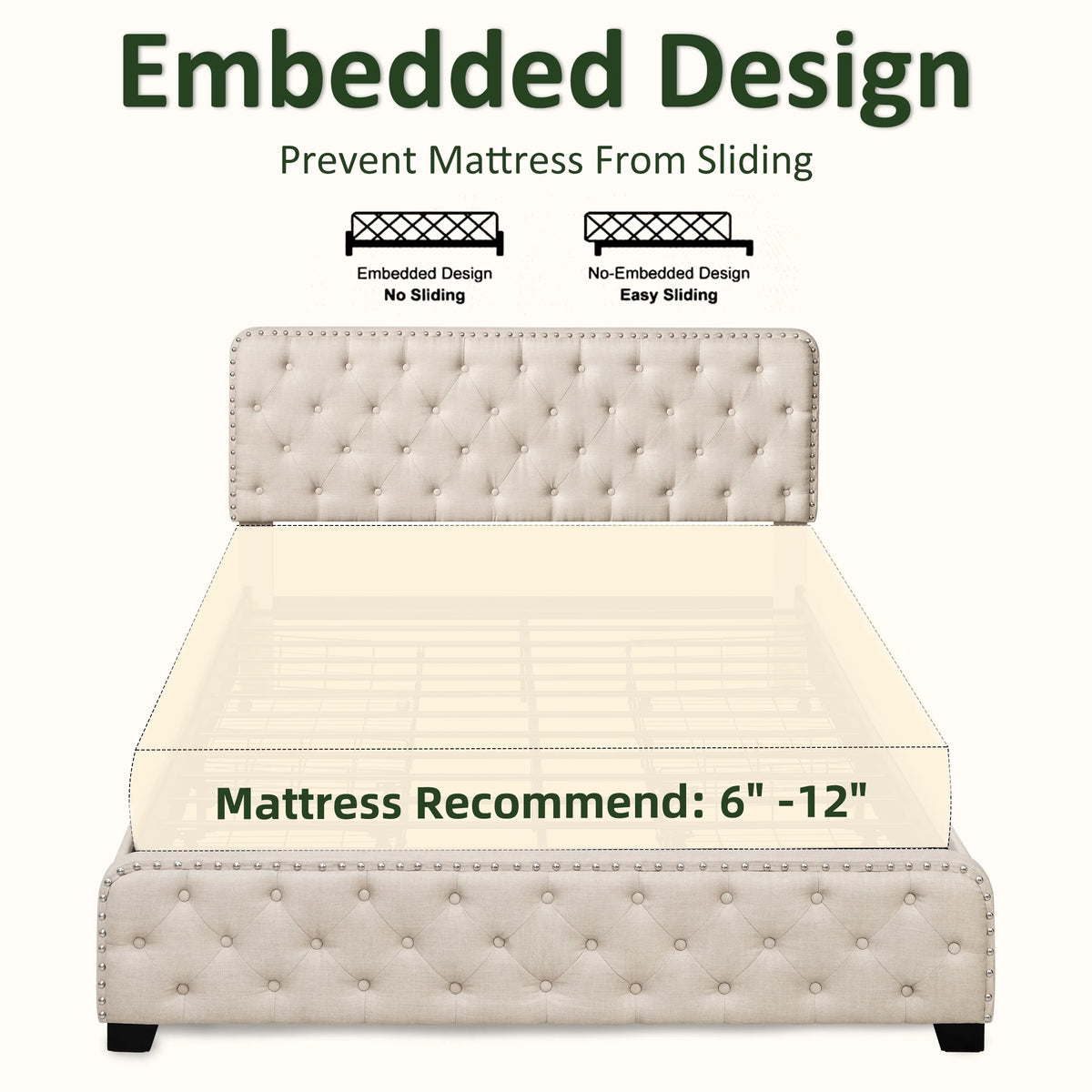 Beige Full Size Storage Bed Frame with 4 Drawers and Adjustable Headboard F734