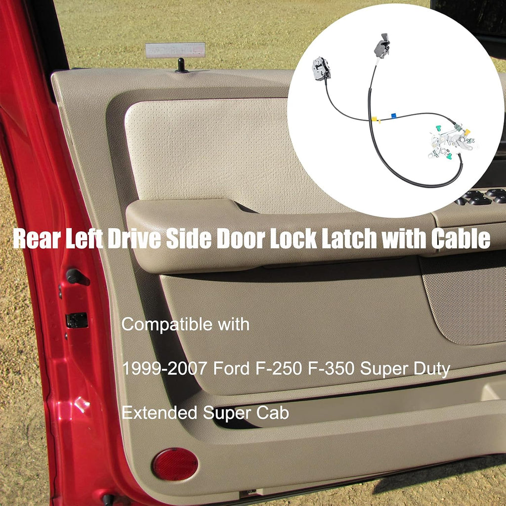 Rear Door Latch Lock Cable Assembly Left Driver Side Compatible with Ford F-250 F-350 F-450 F-550 Super Duty 1999-2007 C39907