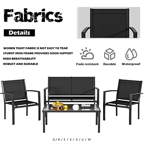 4 Pieces Patio Furniture Set with Glass Coffee Table, Black N363929