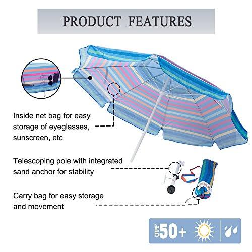 7 Feet Beach Umbrella with Sand Anchor and Carry Bag T39385