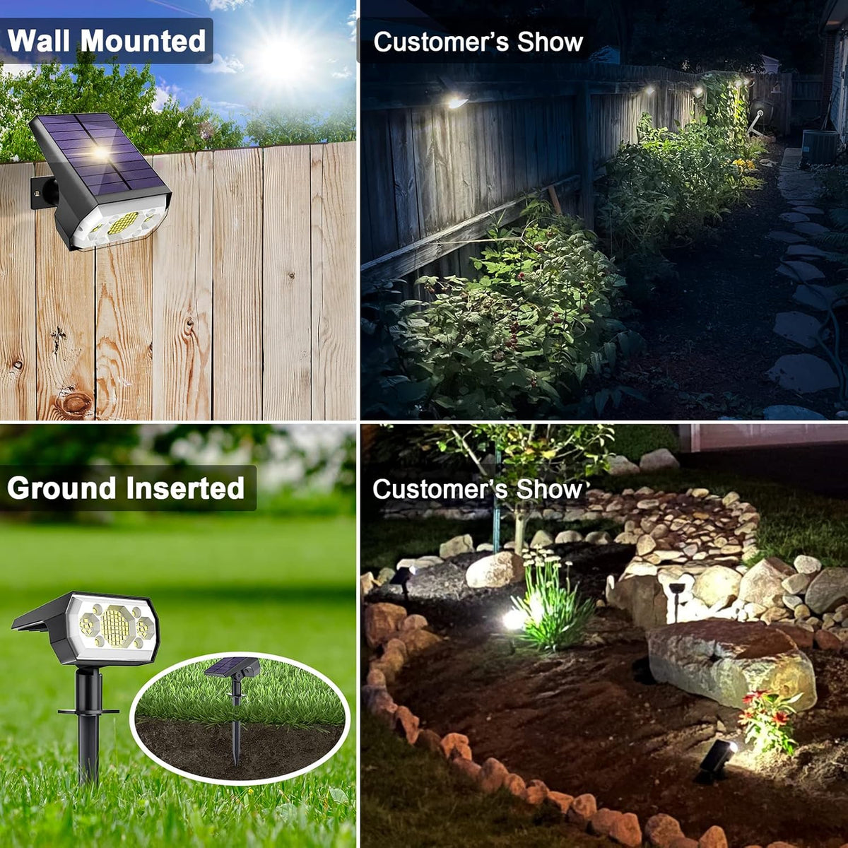6 Pack Cold White 62 LED Solar Landscape Spotlights O3237