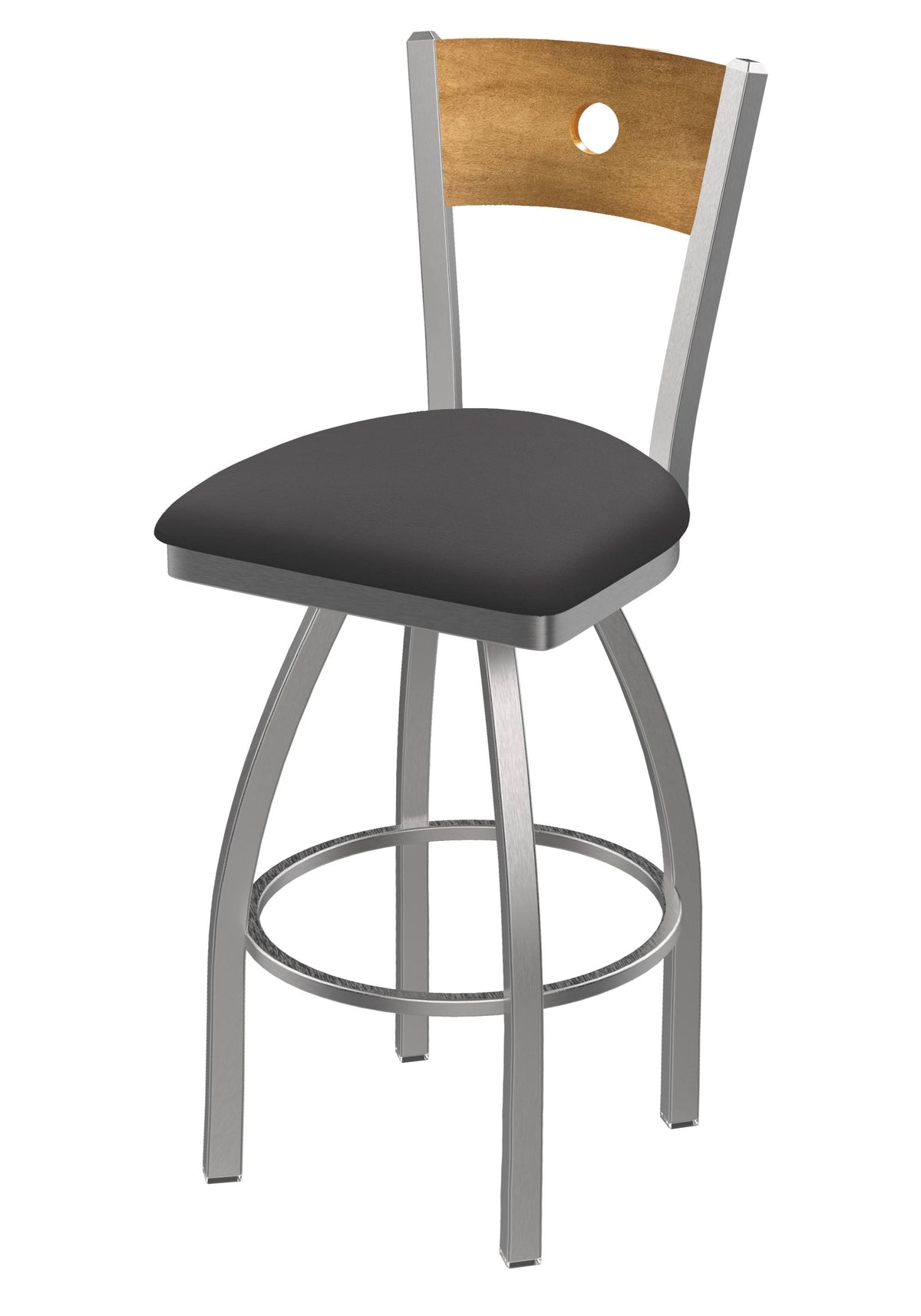 Counter Stool with Stainless Finish, Medium Grey Seat, Medium Maple Back A3901