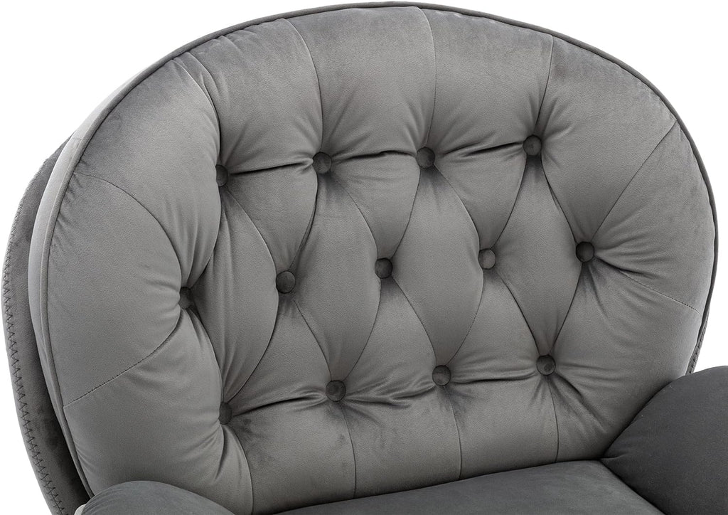Grey Velvet Swivel Accent Chair with Ottoman and Metal Frame L55712