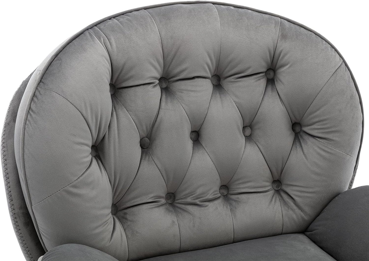 Grey Velvet Swivel Accent Chair with Ottoman and Metal Frame L55712