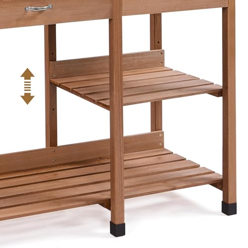 Wood Potting Bench with Sink Drawer Rack Shelves Q170756