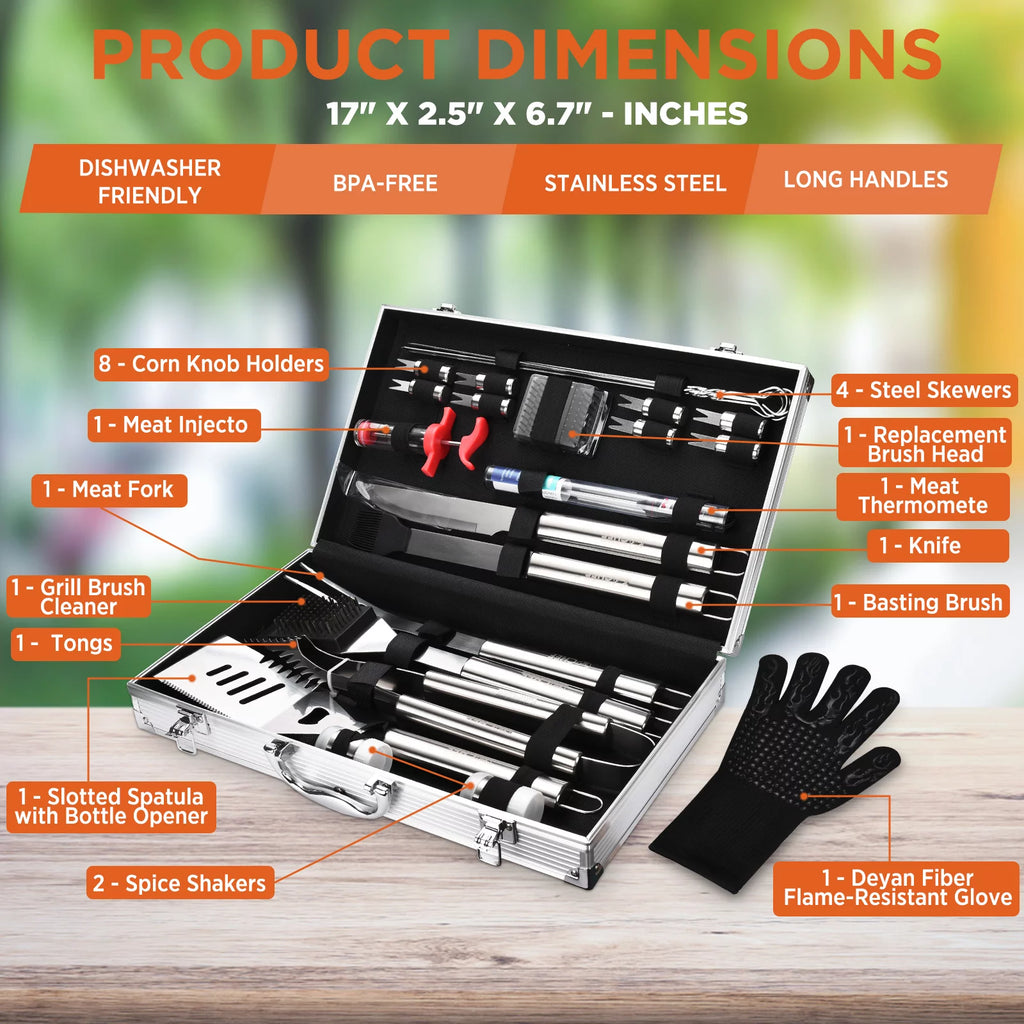 25 Piece Stainless Steel Barbeque Grill Tool Set U326