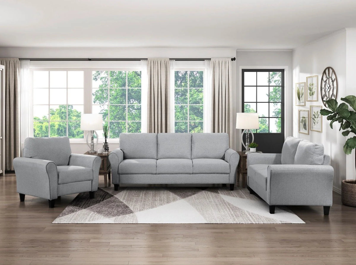 3pcs Sofa Set Dark Gray Textured Upholstered Sofa Loveseat Chair Y3598