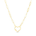 14K Yellow Gold Paperclip Chain Necklace with Heart Clasp - 18" K3912