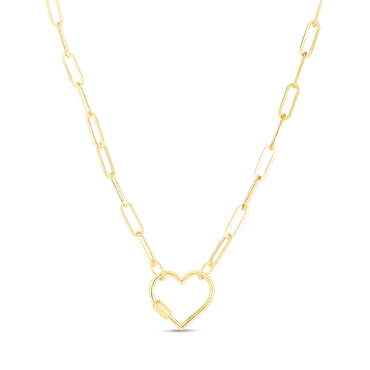 14K Yellow Gold Paperclip Chain Necklace with Heart Clasp - 18" K3912