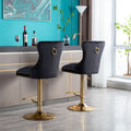 Black Velvet Swivel Bar Stools, Set of 2 E411936