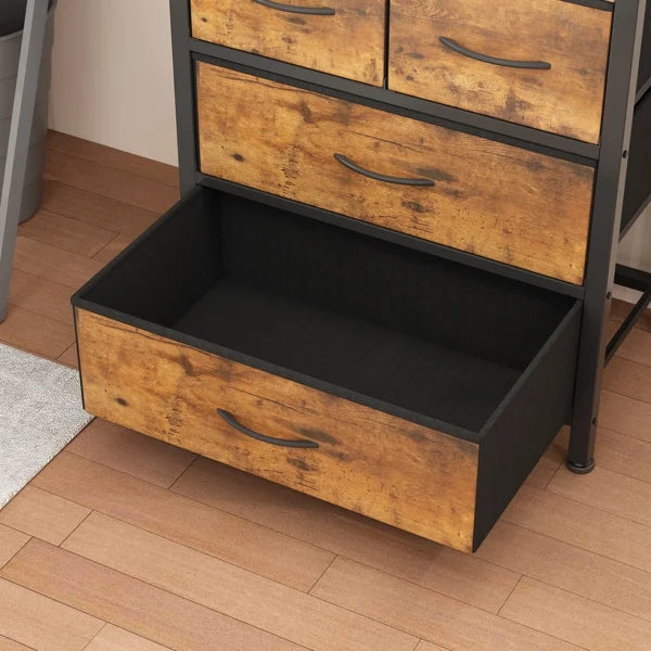 6 Layer Wood & Metal Bookshelf with Drawers J940085