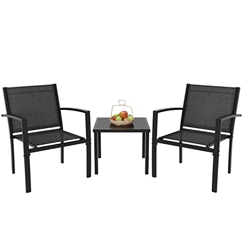 4 Pieces Patio Furniture Set with Glass Coffee Table, Black N363929