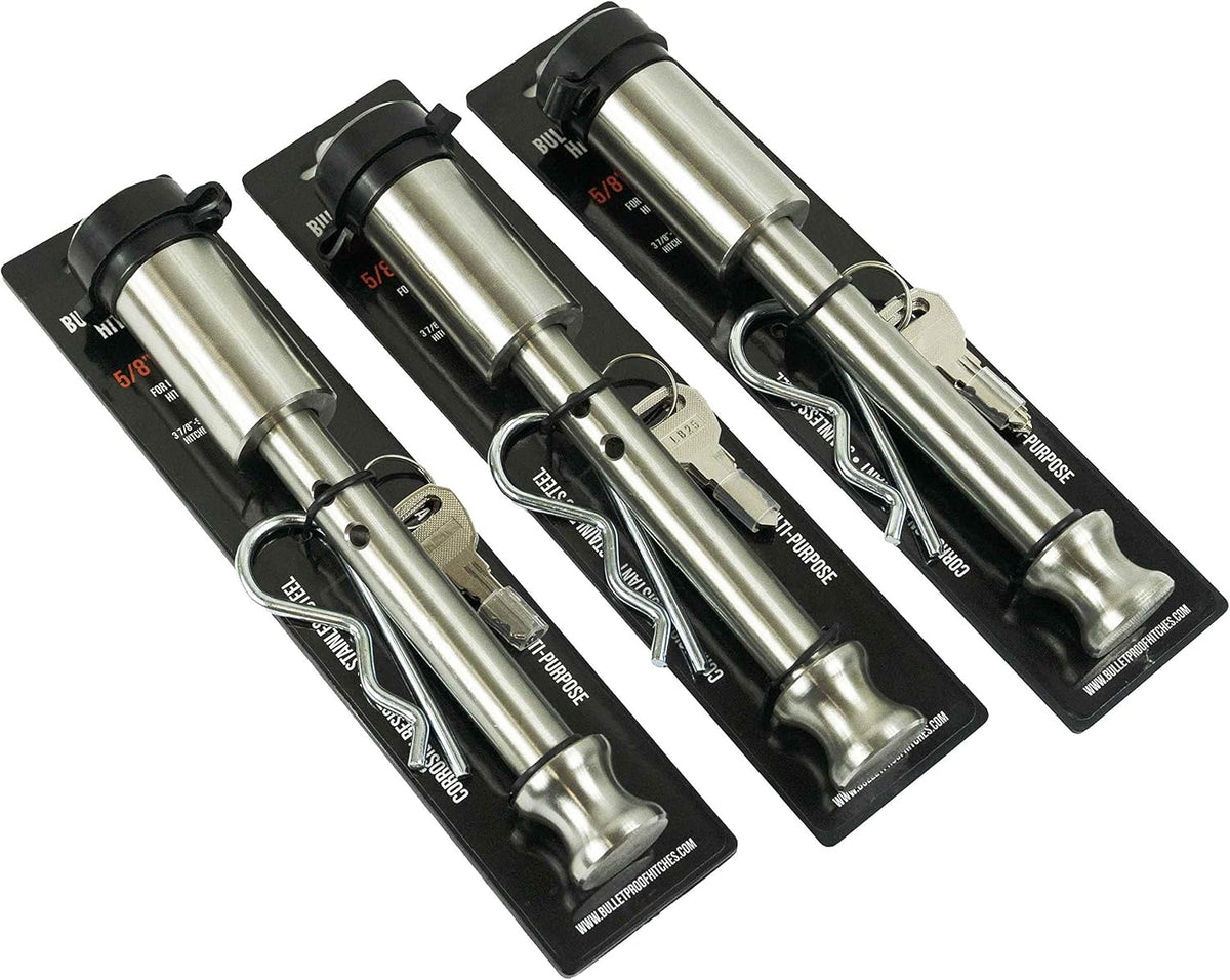 3 Pack Stainless Steel Trailer Hitch Locking Pin with Rubber Cap, 5/8 Diameter L28500