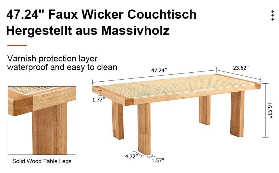 Rattan Table with Rubber Wood Legs J36350