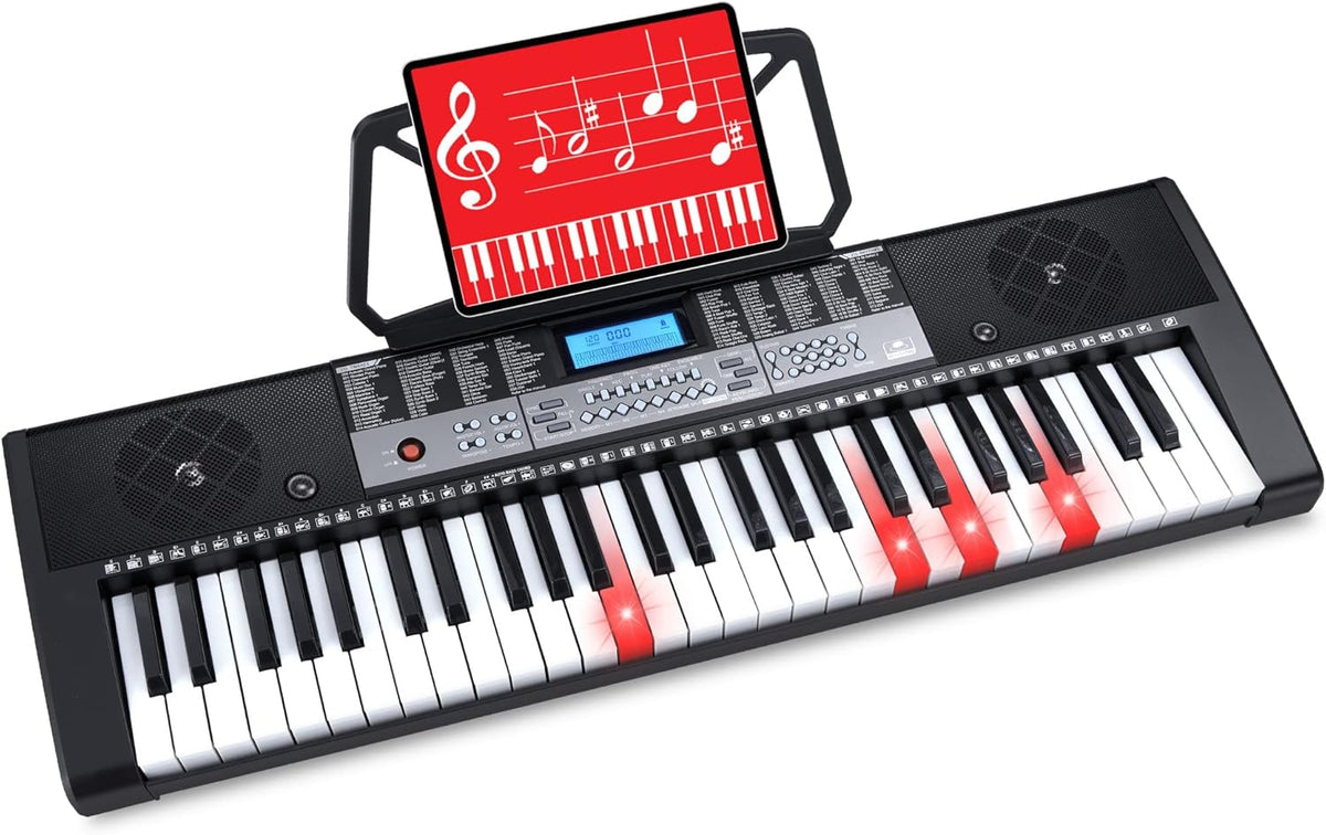 54-Key Electronic Keyboard Piano with LCD Screen, Power Adapter, Teaching Modes, Music Sheet Stand, Built in Speakers M275
