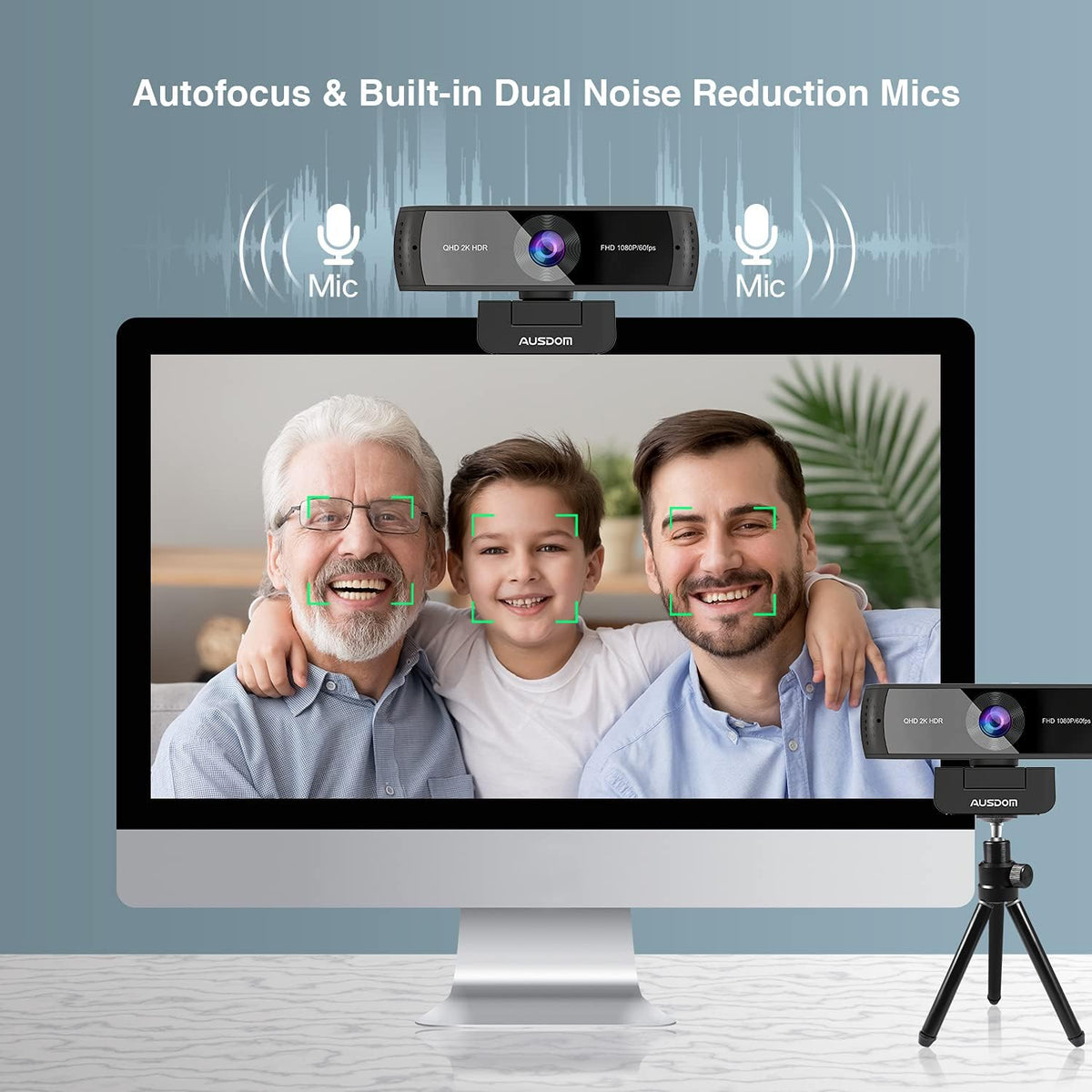 2K QHD Autofocus Webcam with Dual Noise Cancelling Microphones, Pack of 2 D355