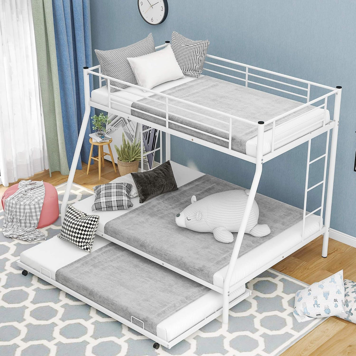 Black Twin Over Twin Metal Bunk Bed with Trundle L5215