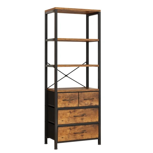 6 Layer Wood & Metal Bookshelf with Drawers J940085