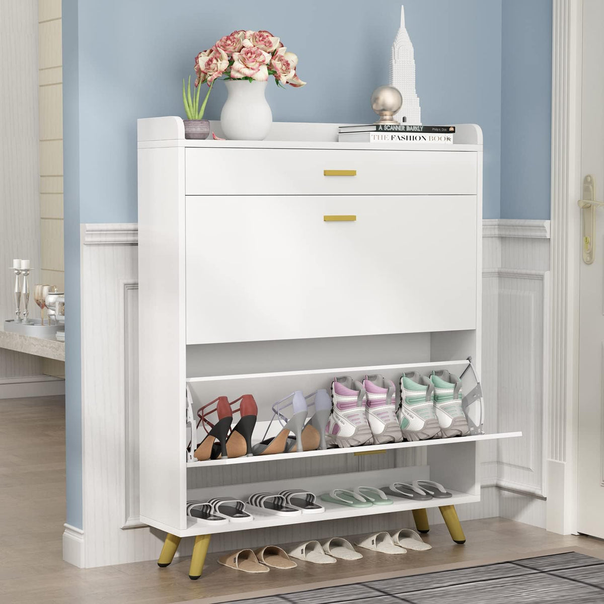 5-Tier Shoe Storage Cabinet with Drawers, White M7179