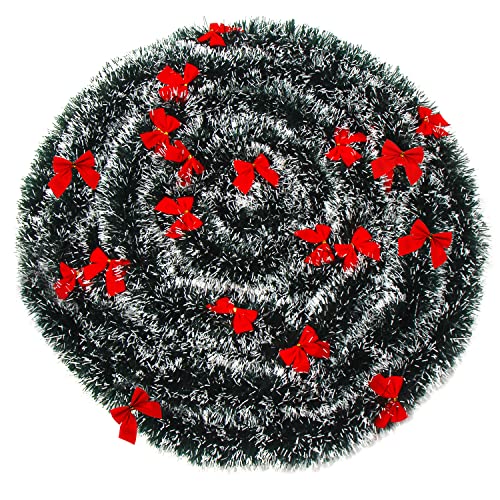 33FT Artificial Pine Christmas Garland with 24Pcs Red Bows F397