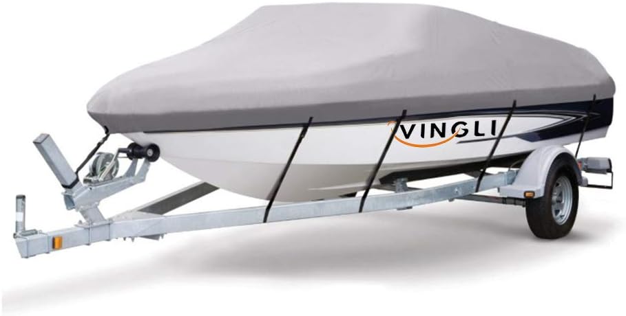 Boat Cover 600D Polyester Waterproof UV Resistant, Fits 17-19 feet V-Hull, Beige Pack of 2 G73153