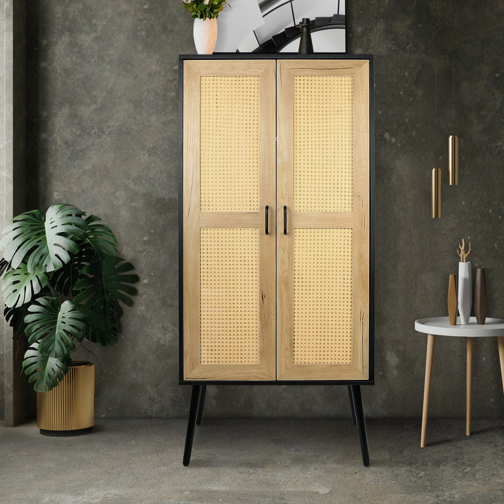 59'' Tall Rustic Storage Cabinet with Shelf Rattan V224