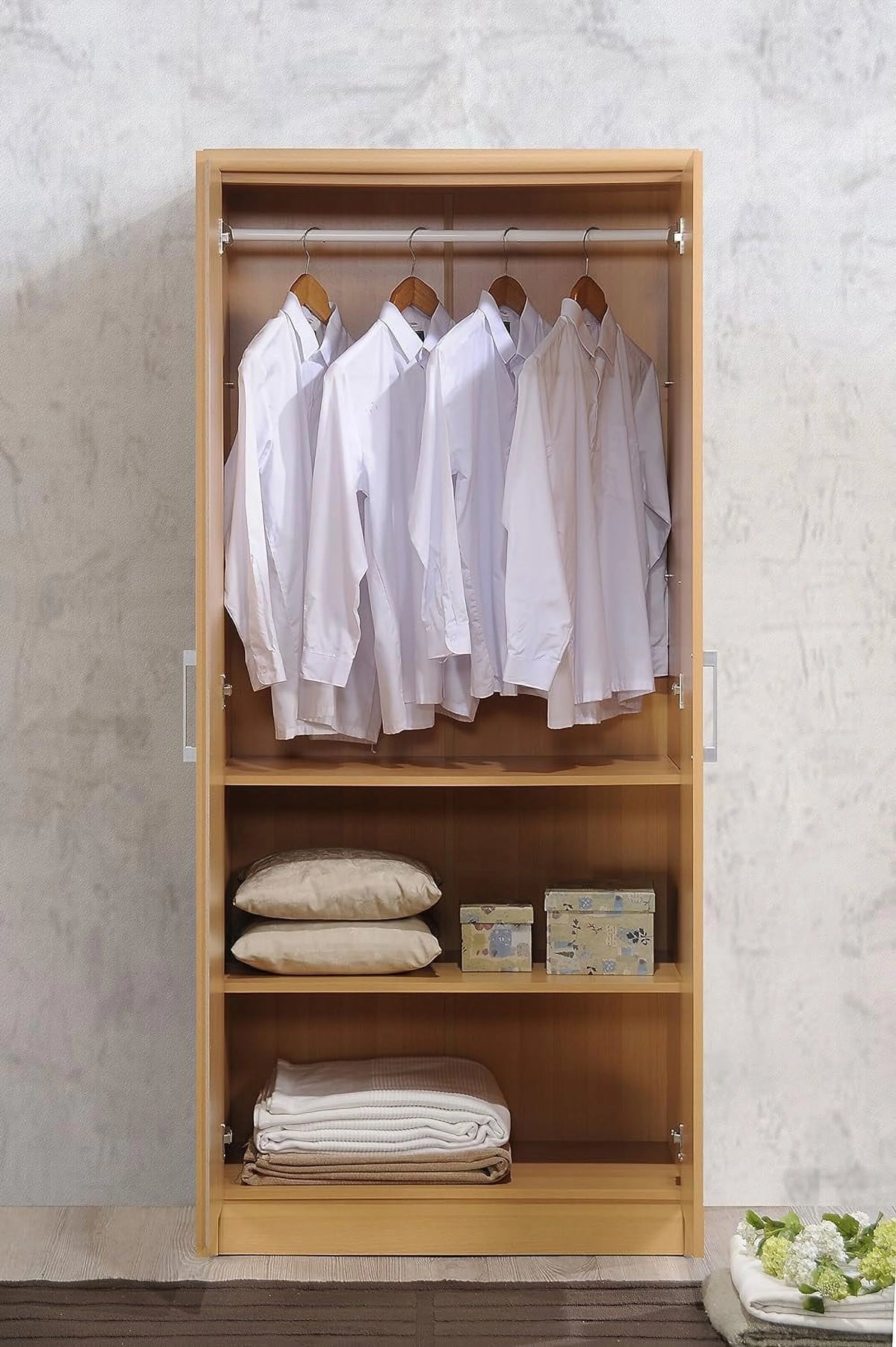 2 Door Wardrobe with Shelves & Hanging Rod V9349