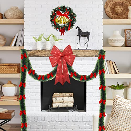 33FT Artificial Pine Christmas Garland with 24Pcs Red Bows F397