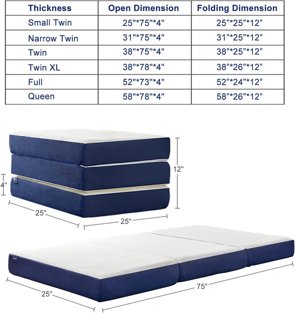 Tri-fold Memory Foam Mattress Topper with Washable Cover, Small Twin Size E5249
