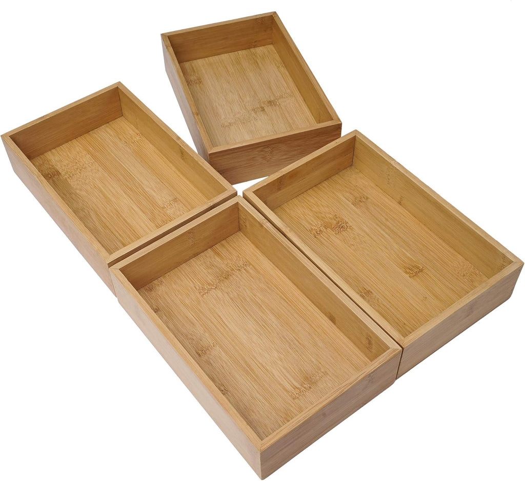 Bamboo Wood Drawer Organizer Tray Box Dividers Set, Pack of 2 X330