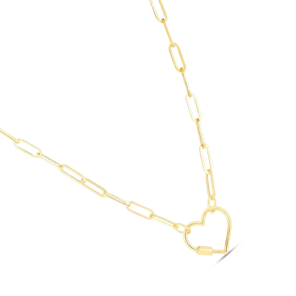 14K Yellow Gold Paperclip Chain Necklace with Heart Clasp - 18" K3912