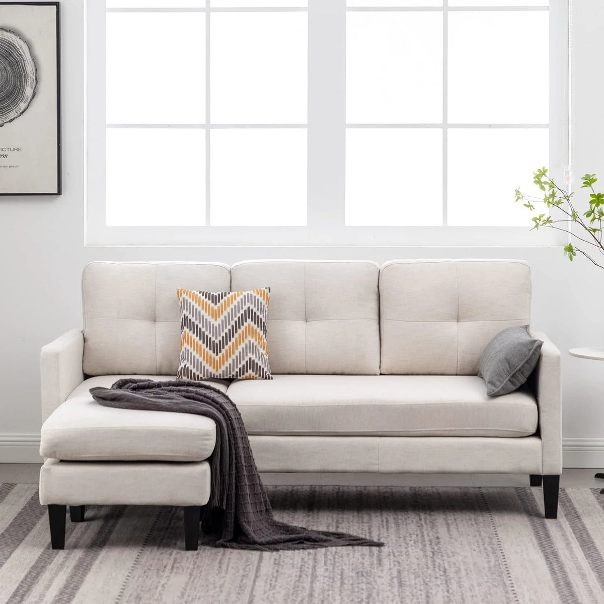 Beige Reversible Sectional Sofa with Ottoman B69094