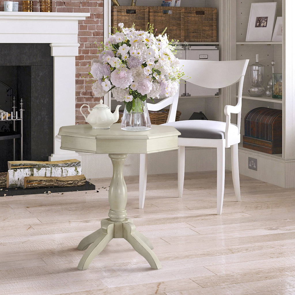 Blue Solid Wood Octagon Side Table Y407393