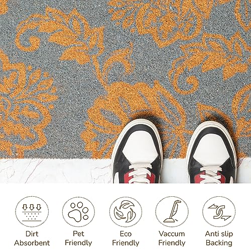 Blue Floral Print Coir Door Mat A9992