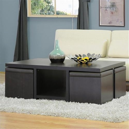 Dark Brown Table and Stool Set with Hidden Storage Y17154