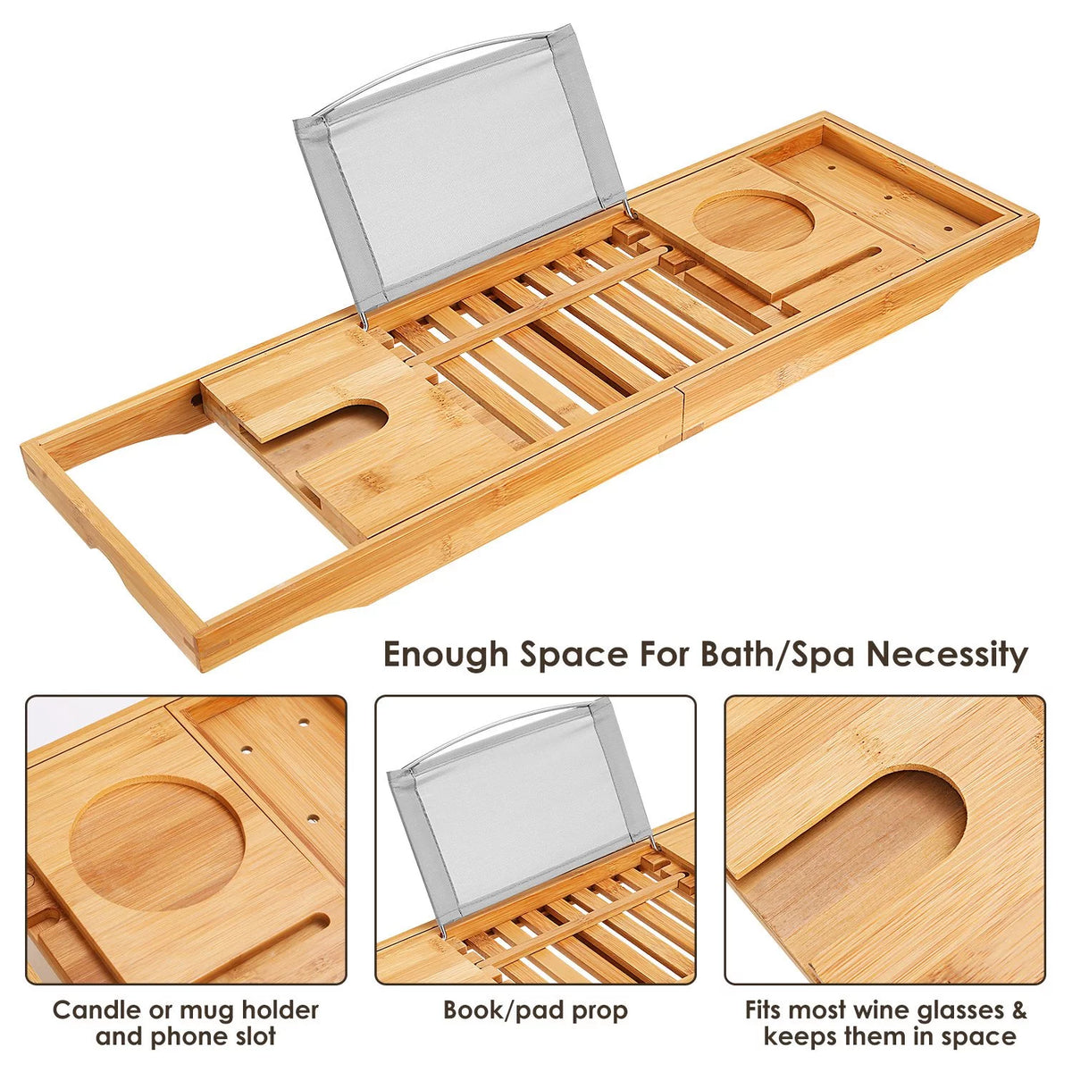 Bamboo Expandable Bathtub Caddy Tray Z33044