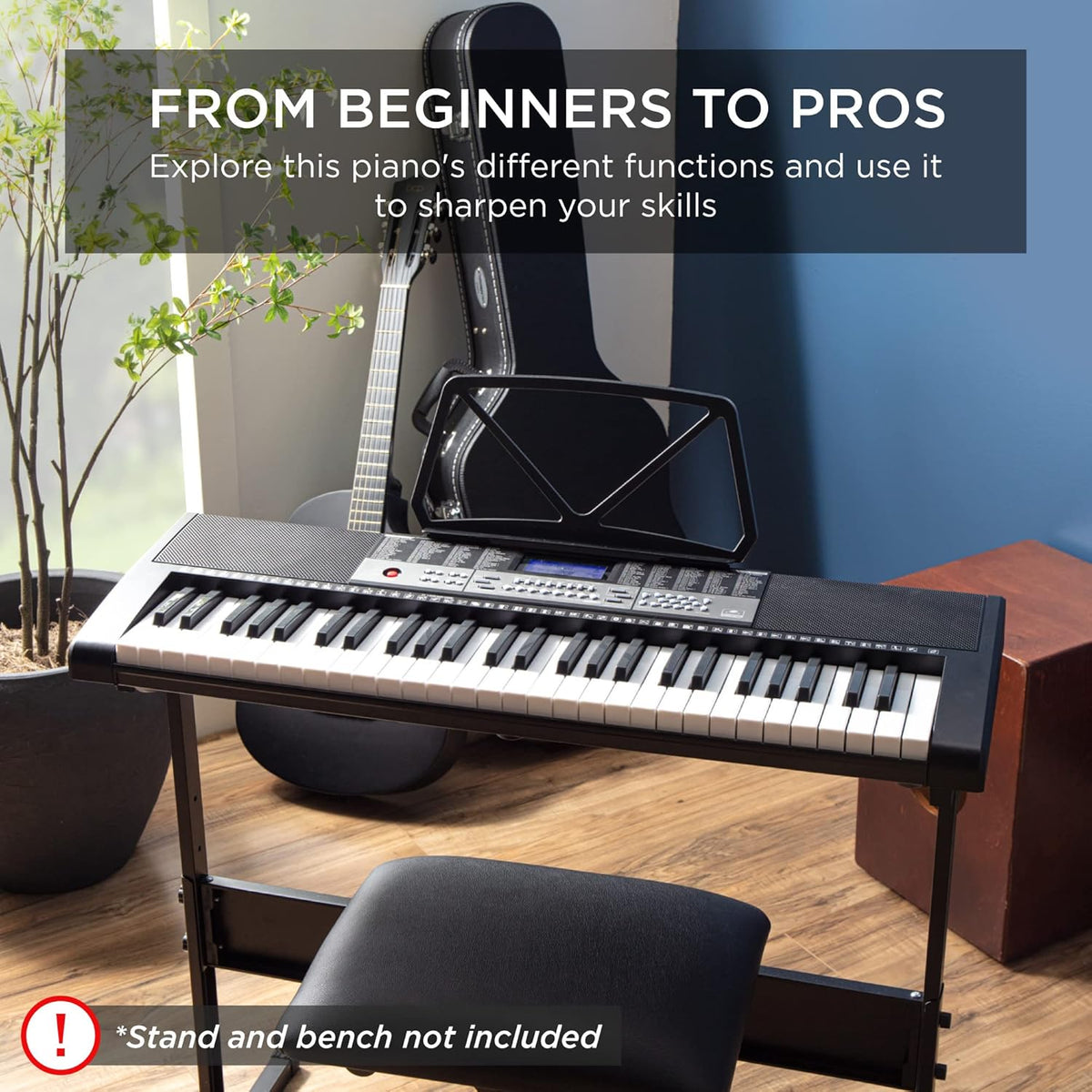 54-Key Electronic Keyboard Piano with LCD Screen, Power Adapter, Teaching Modes, Music Sheet Stand, Built in Speakers M275