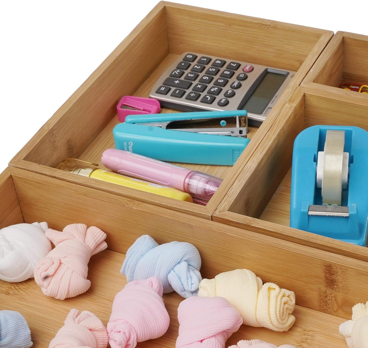 Bamboo Wood Drawer Organizer Tray Box Dividers Set, Pack of 2 X330