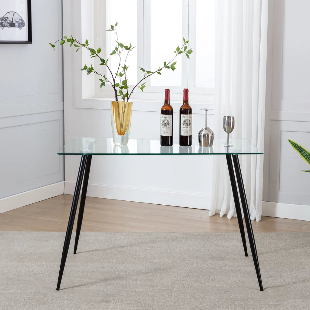 Tempered Glass Dining Table with Black Metal Legs O6770