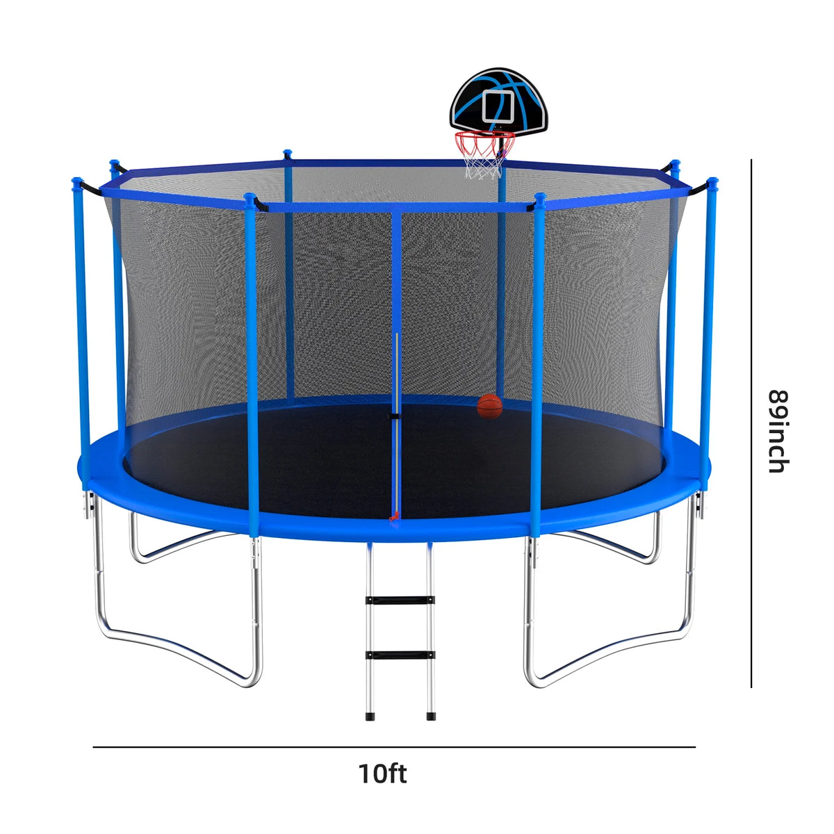 10 Feet Blue Outdoor Trampoline with Basketball Hoop and Safety Enclosure S6556