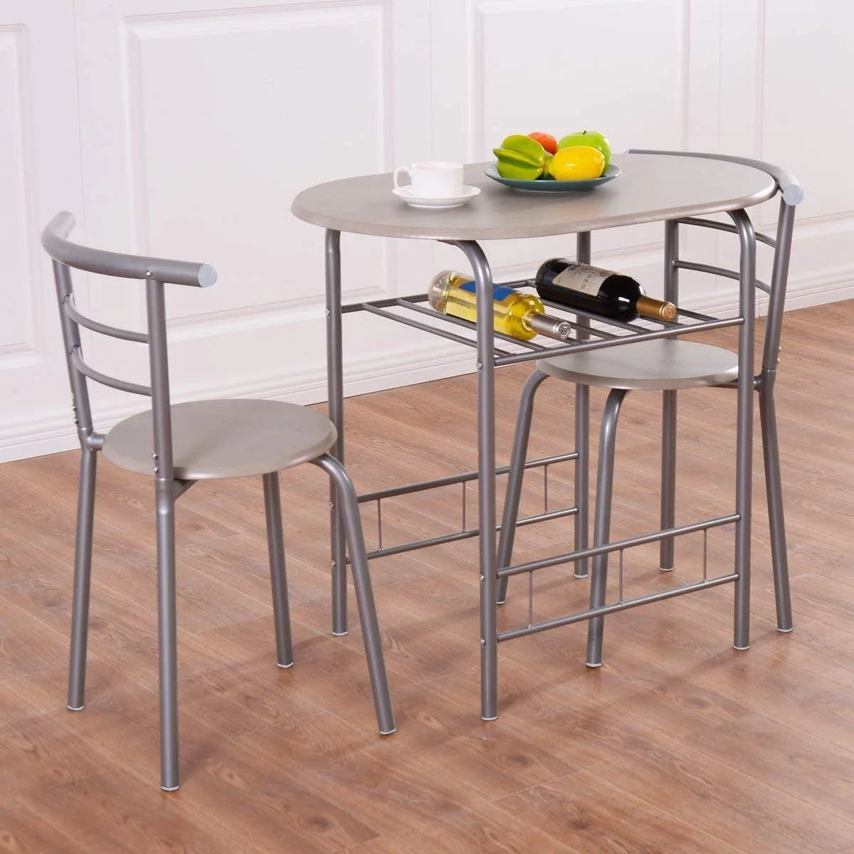 3 Piece Dining Table & Chair Set with Wine Rack and Storage Shelf X8014