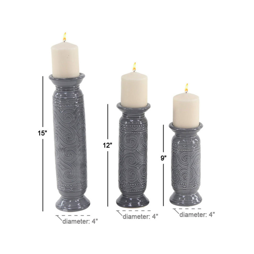 Set of 3 Gray Cylindrical Candle Holders H6186